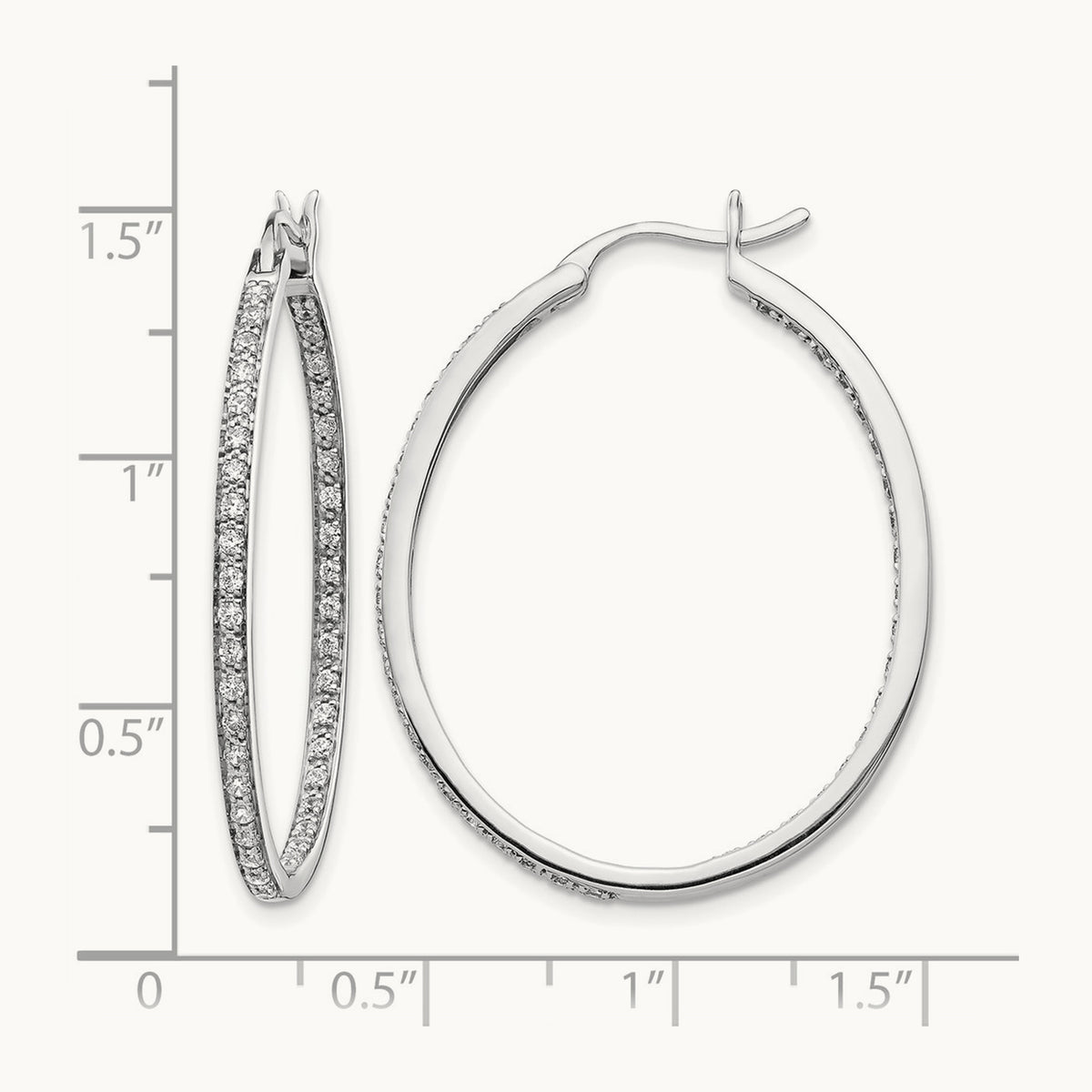 Diamond In/Out Hoop Earrings, 14K White Gold