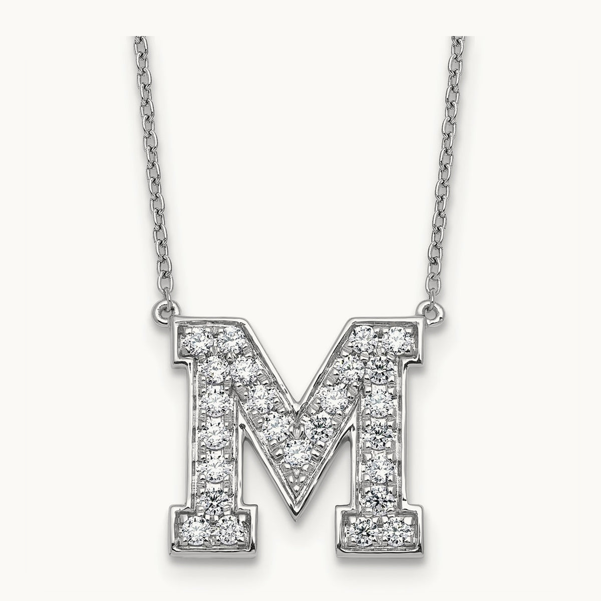 Initial Necklace — 14K White Gold, M, 5/8 ct