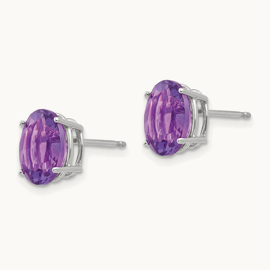 9x7mm Oval Amethyst Earrings, 14K White Gold