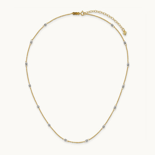 Ropa Mirror Bead W/2in Ext Necklace, 14K Two-tone