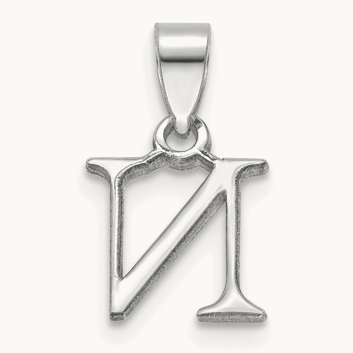 Polished Block Initial Pendant — 14K White Gold, N