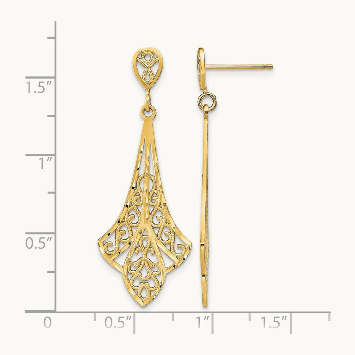 D/C Filigree Dangle Post Earrings, 14K