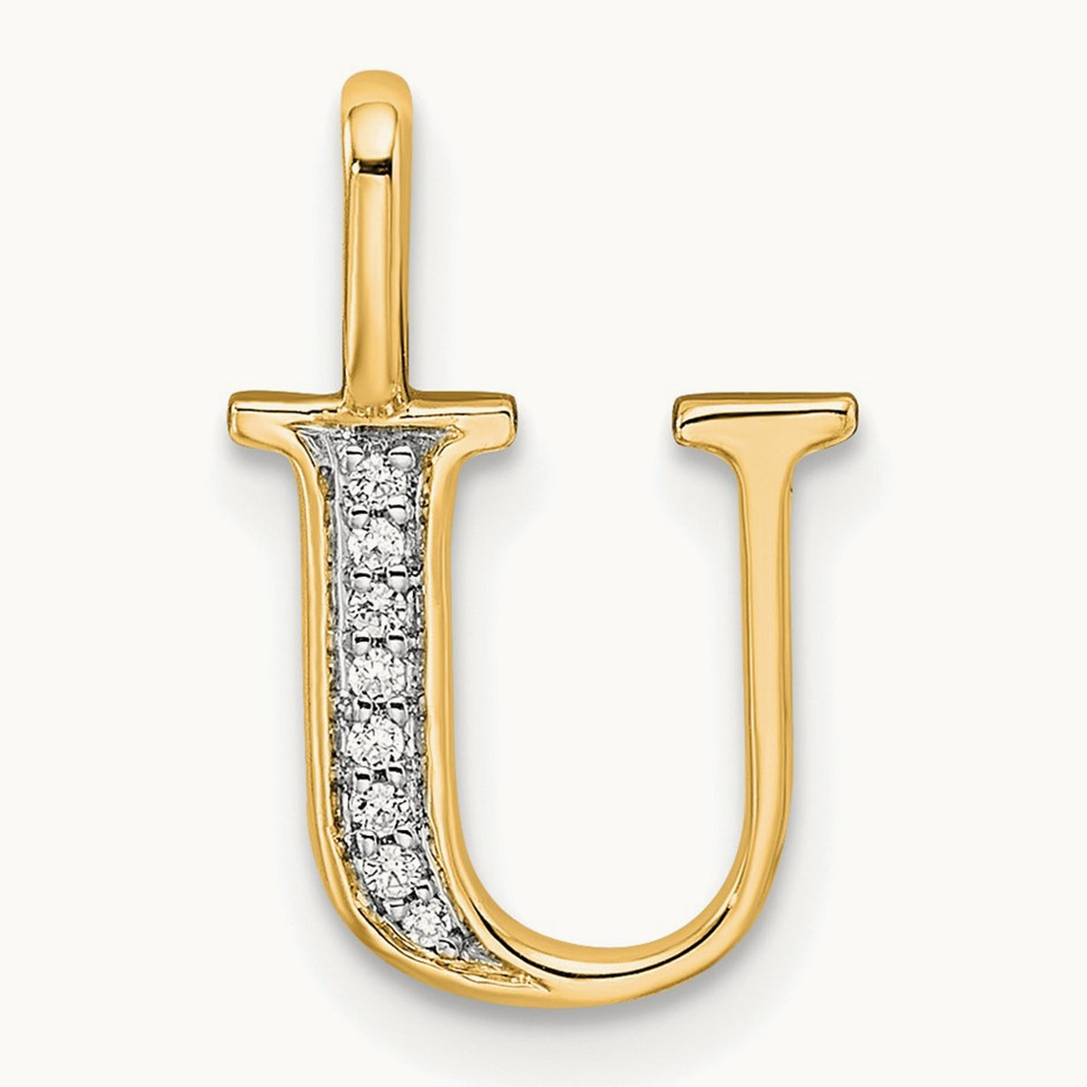 Diamond Letter U Initial Pendant, 14K