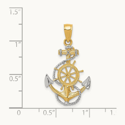 Anchor with Rope Pendant — 14K Two-Tone Gold, 31mm