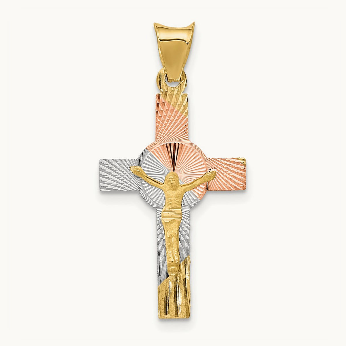 w/Rhodium Iona Crucifix Cross Pendant, 14K