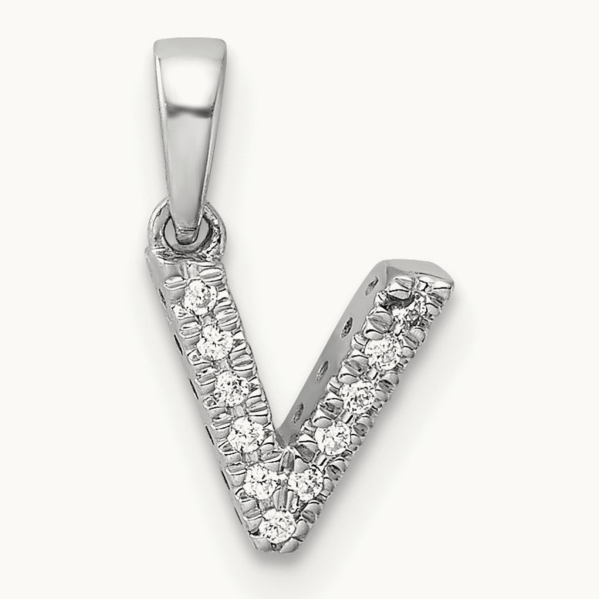 Diamond Initial with Bail Pendant — 14K White Gold, V