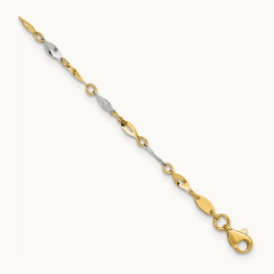 Polished 9in Plus 1in ext. Anklet, 14K Two-tone