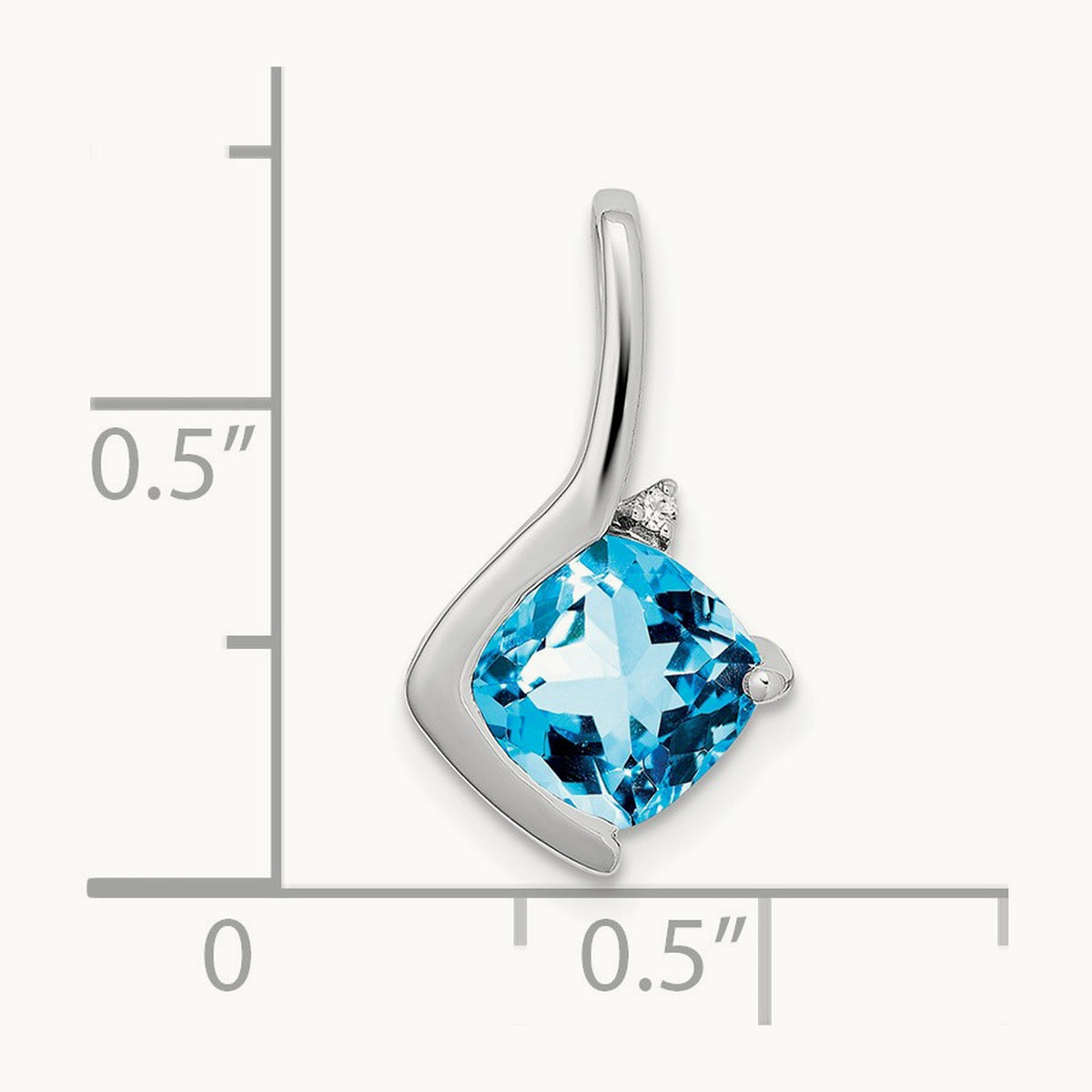 Cushion Blue Topaz and Diamond Pendant — 14K White Gold