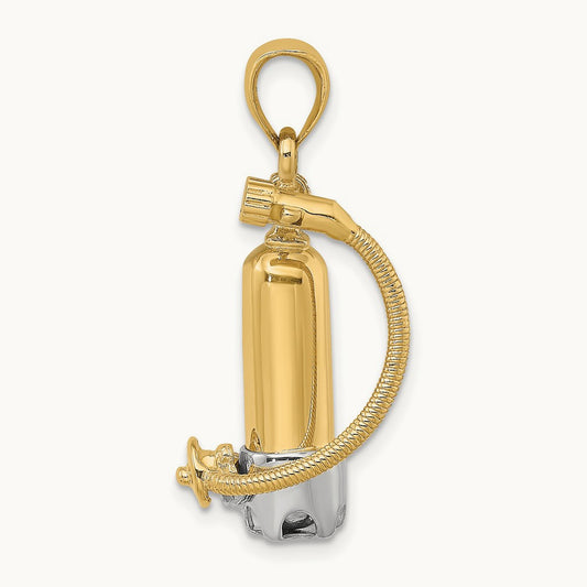 w/Rhodium 3-D Single Scuba Tank W/ Hose Charm, 14K