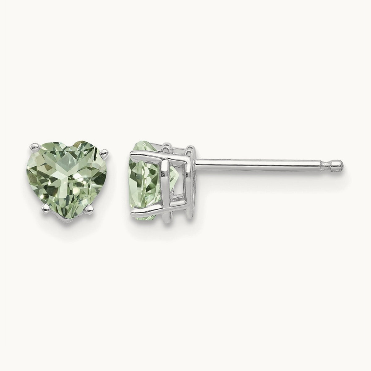 Heart Green Quartz Earrings, 5mm, 14K White Gold