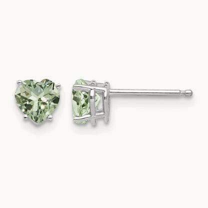 Heart Green Quartz Earrings, 5mm, 14K White Gold