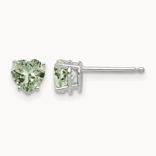 Heart Green Quartz Earrings, 5mm, 14K White Gold