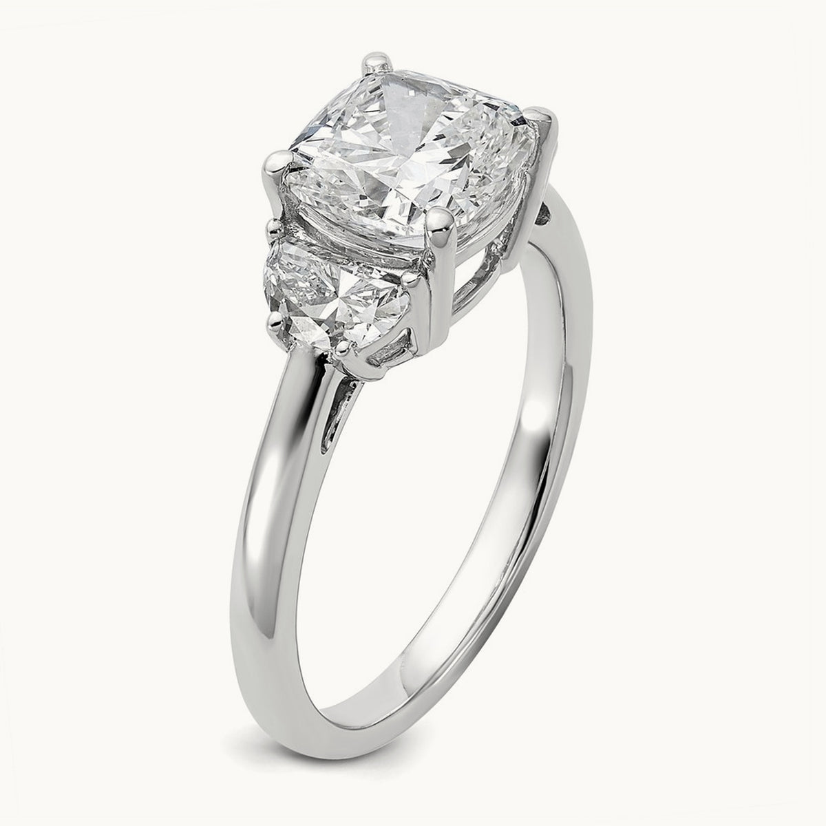 1/2ct Lab Grown Dia VS/SI+ G+ Half Moon&2ct Cushion Semi Eng Ring, 14K White Gold