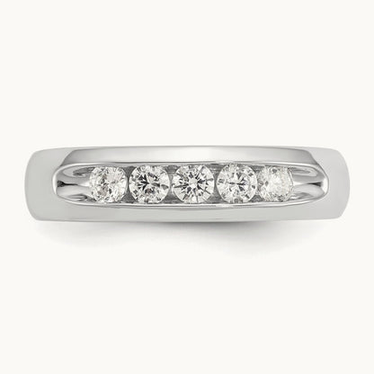 5-Stone Diamond Channel Band, 14K White Gold