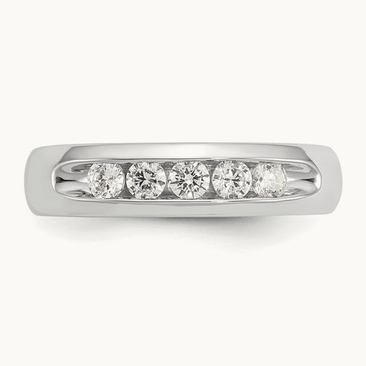 5-Stone Diamond Channel Band, 14K White Gold