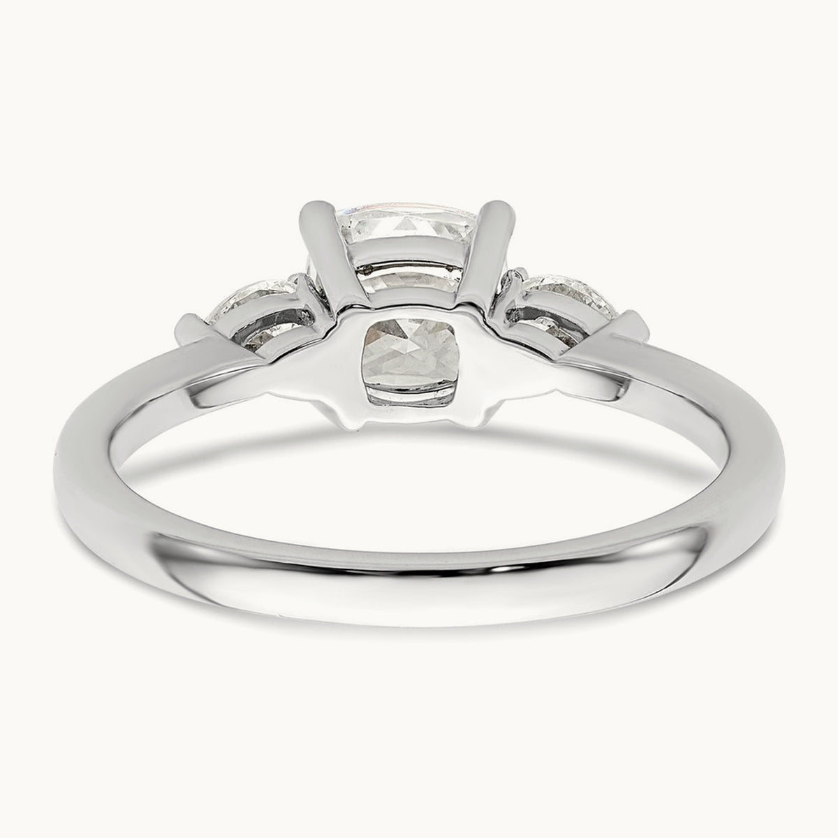 3 Stone Pear/Cushion Semi-Mount Dia Ring, 14K White Gold