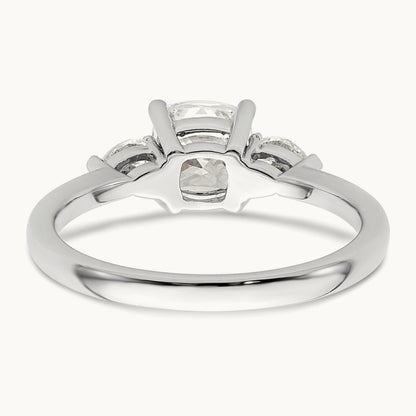 3 Stone Pear/Cushion Semi-Mount Dia Ring, 14K White Gold