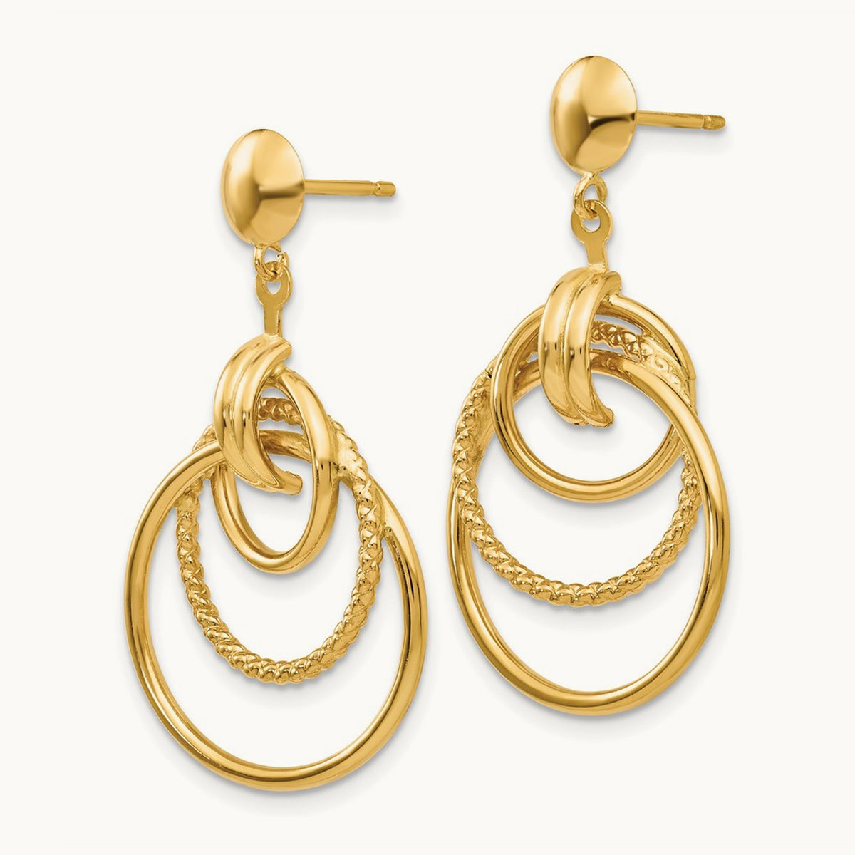 Polished and Textured Intertwined Circle Post Earrings, 14K