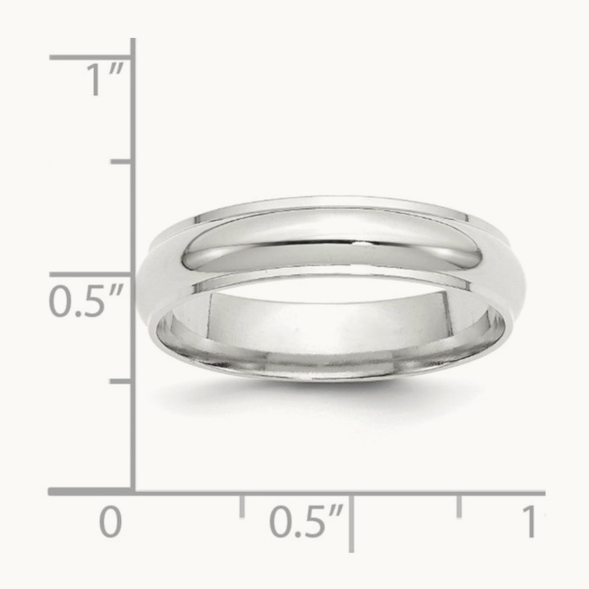 Half Round with Edge Band, 5mm, 10K White Gold
