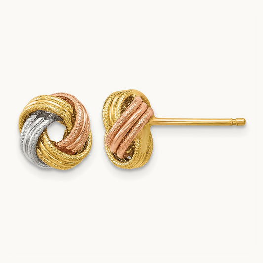Tri-color Love Knot Polished and Textured Post Earrings, 14K — Leslie's