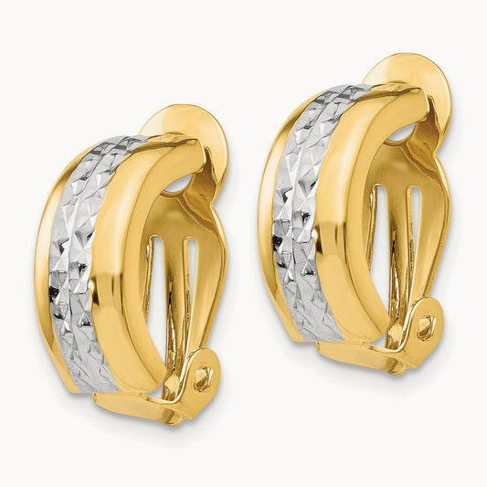 w/ White Rhodium Polished & D/C Non-pierced Earrings, 14K