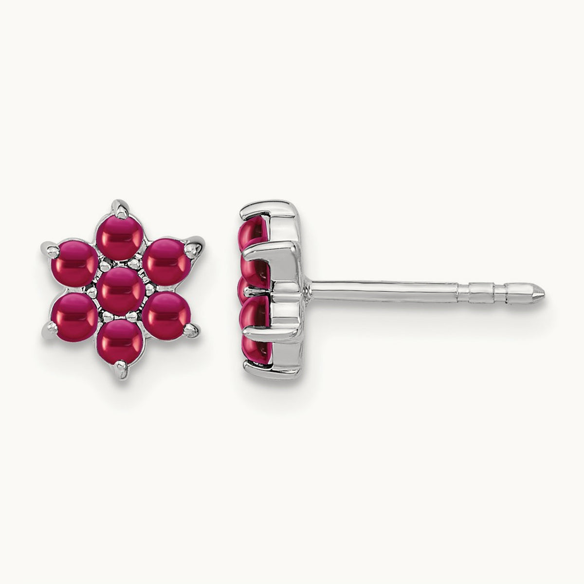 Ruby Floral Post Earrings, 14K White Gold