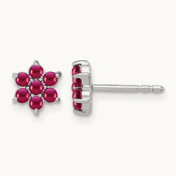 Ruby Floral Post Earrings, 14K White Gold