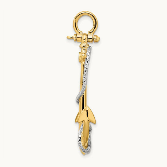 3-D Anchor with Entwined Rope Accent Pendant, 14K Two-tone
