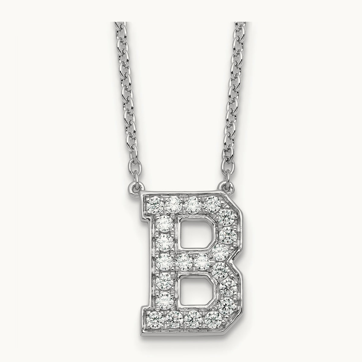 Initial Necklace — 14K White Gold, B, 1/2 ct