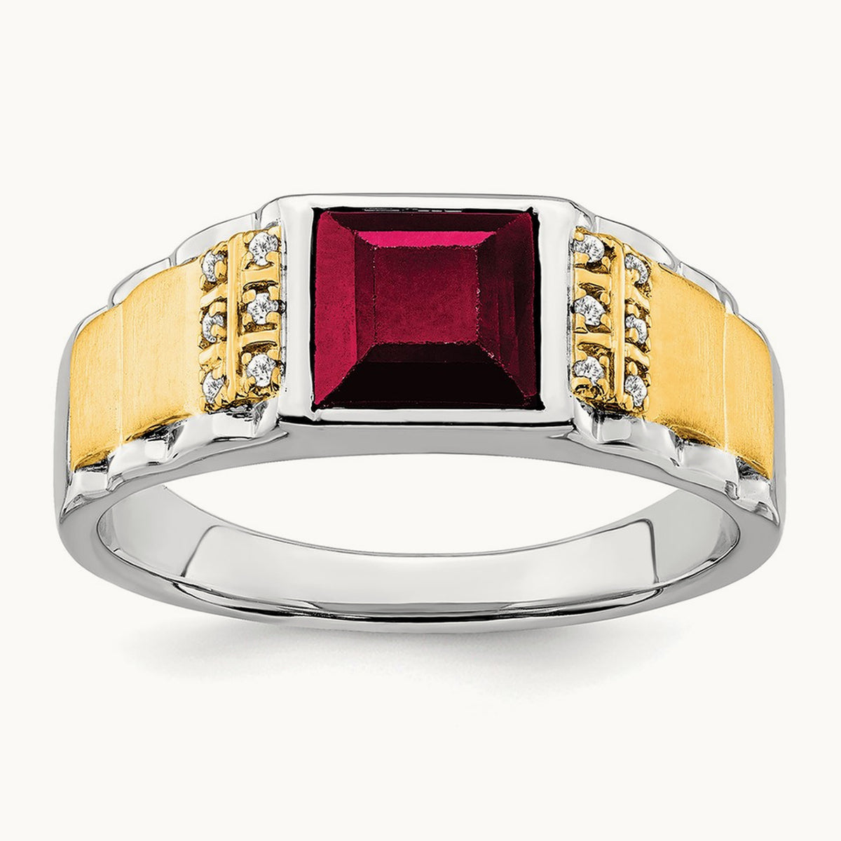 Created Ruby and Diamond Mens Ring, 14K Two-tone