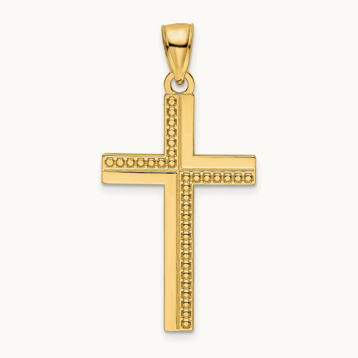 Polished Beaded Cross Pendant, 14K