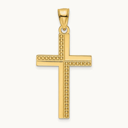 Polished Beaded Cross Pendant, 14K