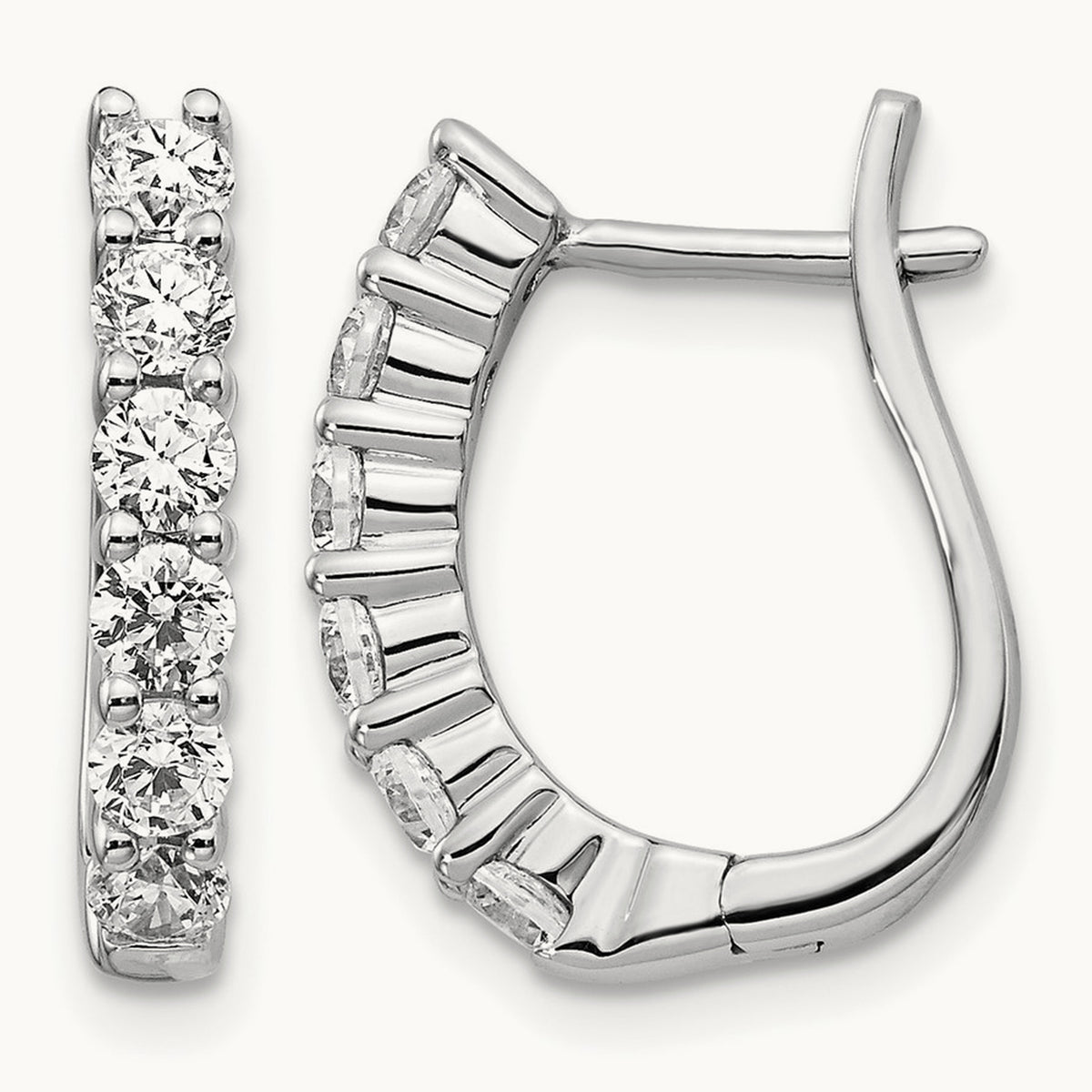 Diamond Hinged Hoop Earrings, 14K White Gold