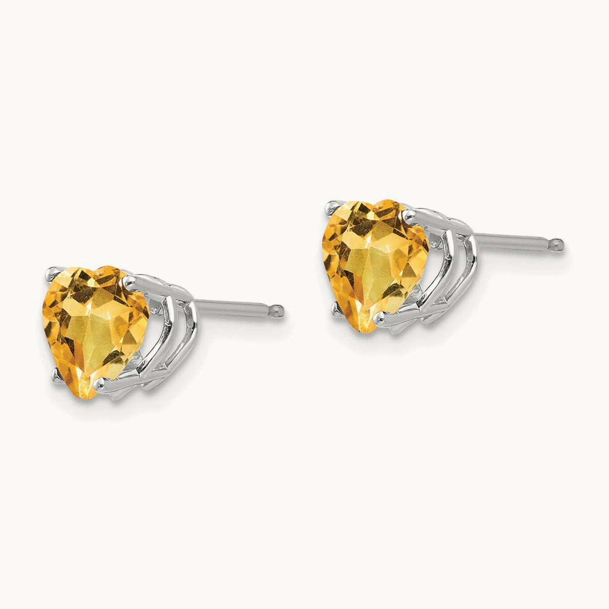 Heart Citrine Earrings, 7mm, 14K White Gold