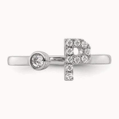 Initial P Adjustable Ring, 0.15 ct tw Lab-Grown Diamond