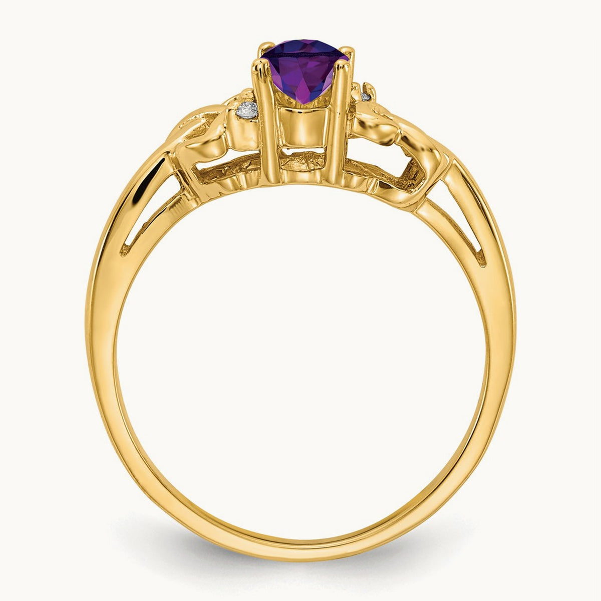 6x4mm Oval Amethyst AA Diamond ring, 14K
