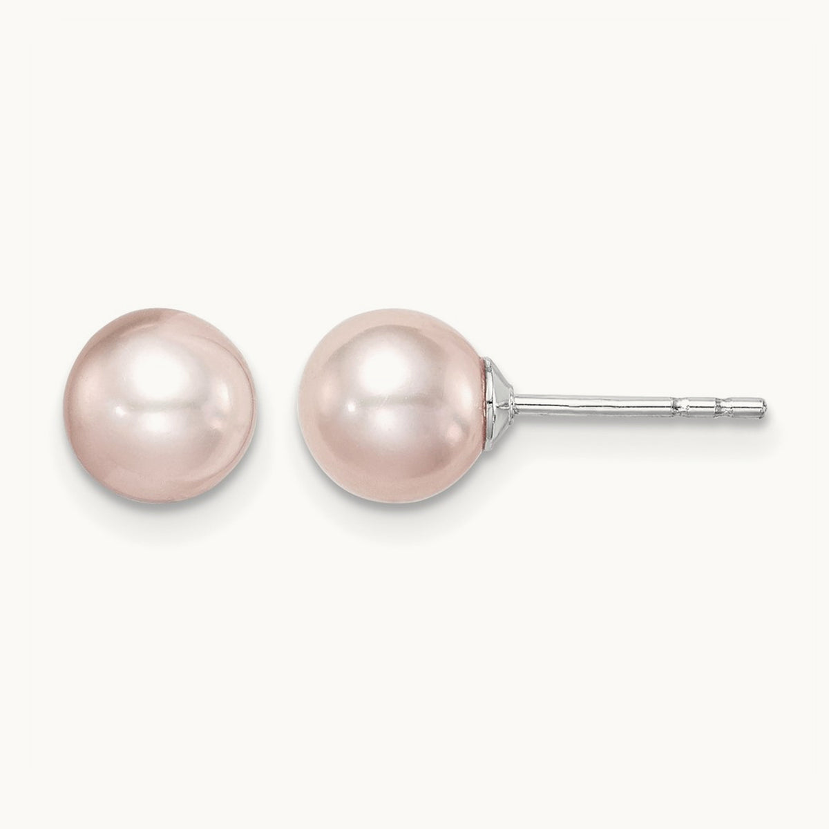 SS Madi K Rhod-plated 6- Pink Round FWC Pearl Stud Earrings, 7mm