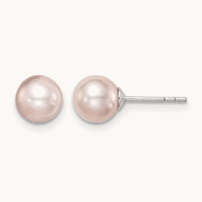 SS Madi K Rhod-plated 6- Pink Round FWC Pearl Stud Earrings, 7mm