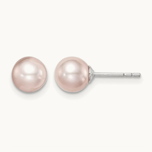 SS Madi K Rhod-plated 6- Pink Round FWC Pearl Stud Earrings, 7mm