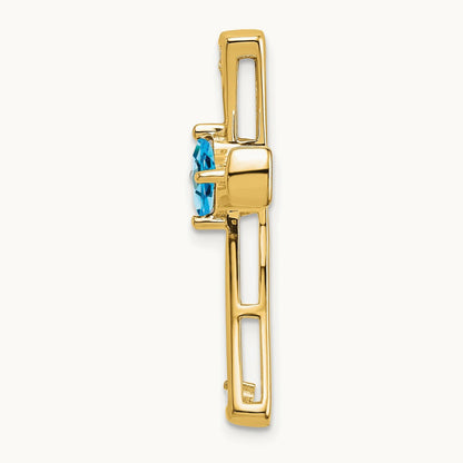 Blue Topaz and Diamond Cross Chain Slide — 14K Yellow Gold