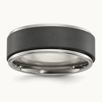 Polished with Brushed Black Zirconium Rotating Ring Band, Titanium