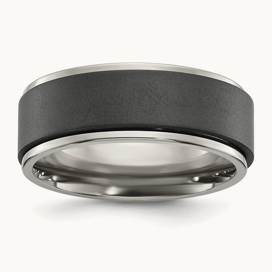 Polished with Brushed Black Zirconium Rotating Ring Band, Titanium