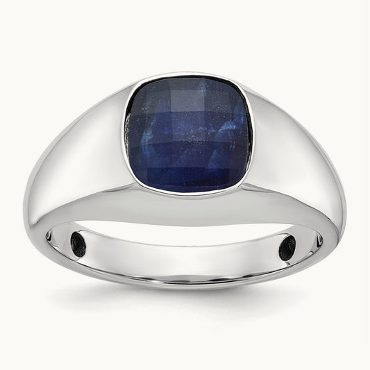 IBGoodman Men's Sapphire Doublet Stone Complete Ring, 14K White Gold