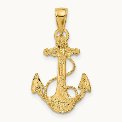 Solid Polished Anchor Pendant — 14K Yellow Gold, 27mm