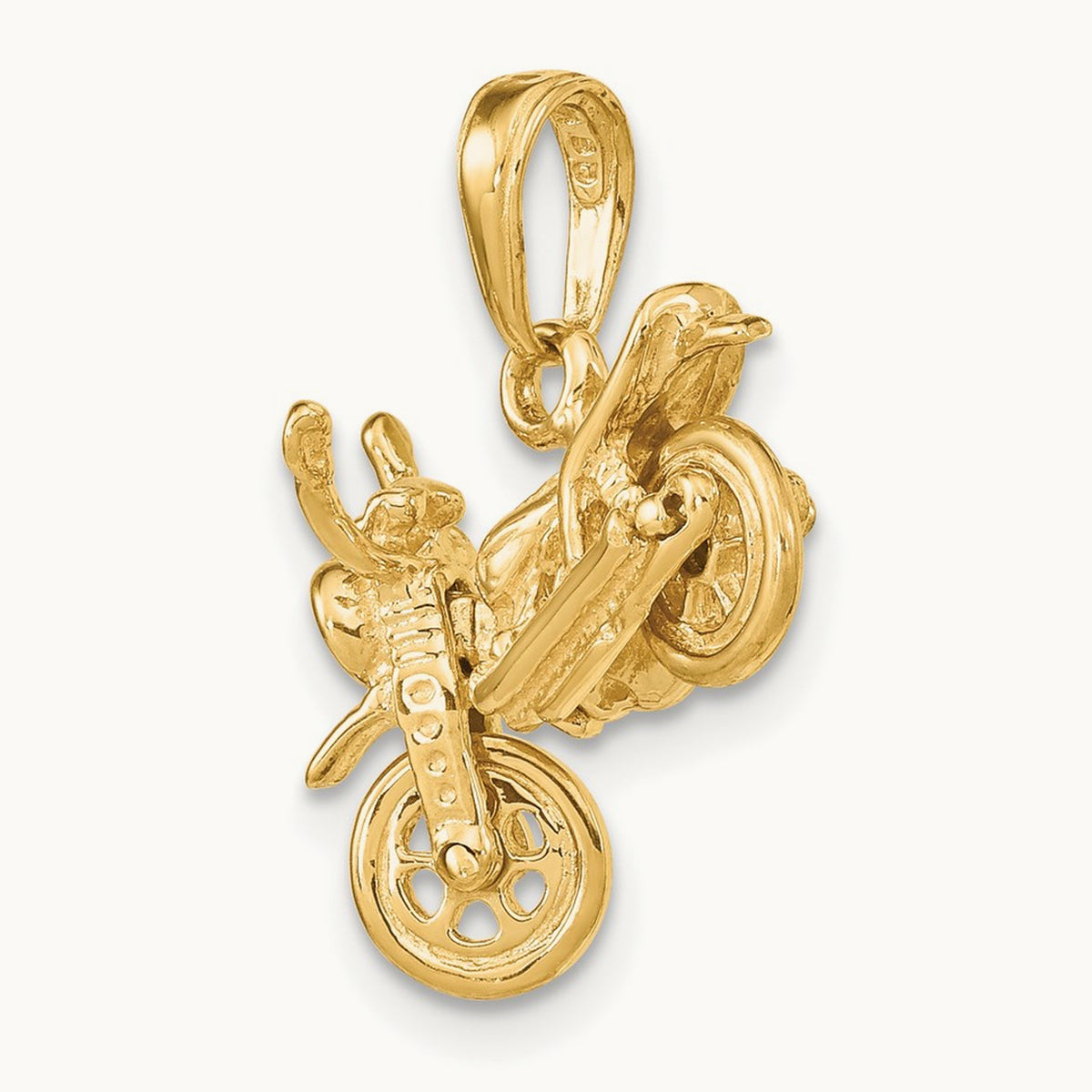 3-D Moveable Motorcycle Pendant, 14K