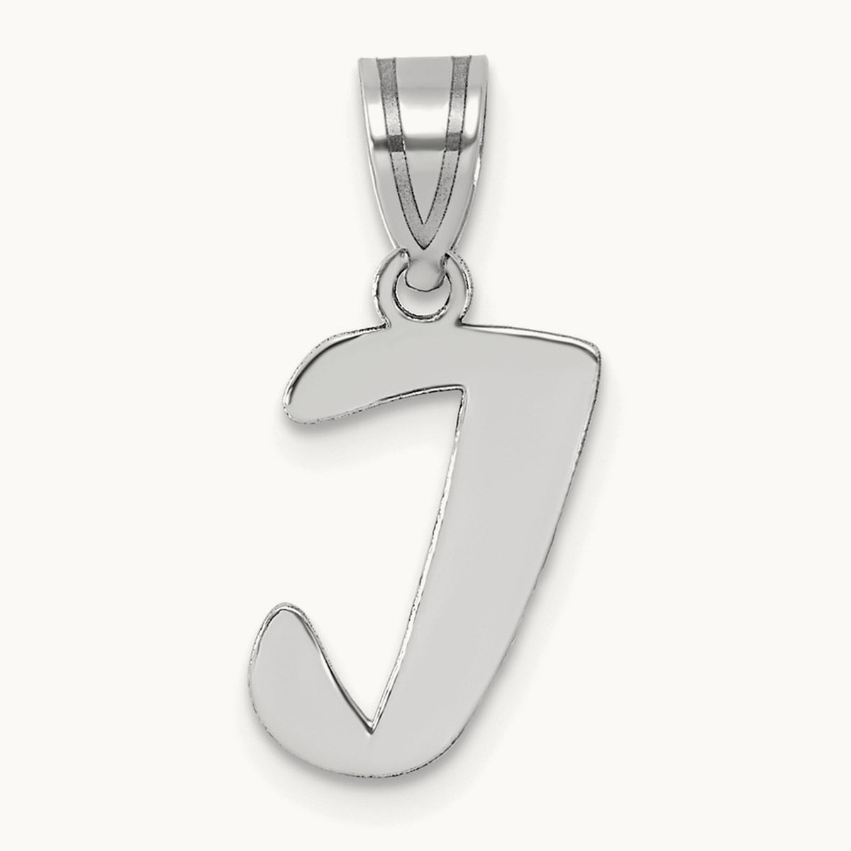 Polished Script Initial Pendant — 14K White Gold, I