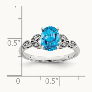 Oval Blue Topaz and Diamond Ring, 14K White Gold
