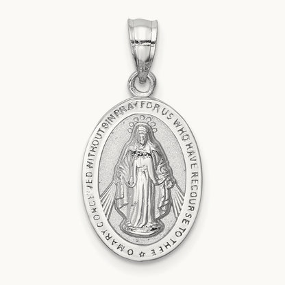 Polished Miraculous Medal Pendant — 14K White Gold