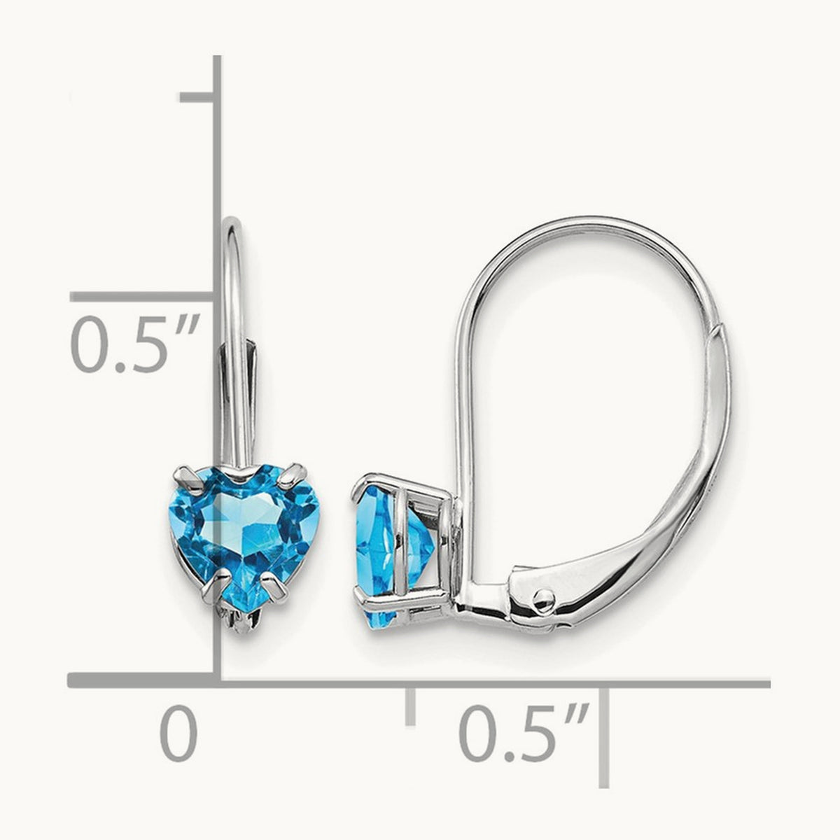 Heart Blue Topaz Leverback Earrings — 14K White Gold