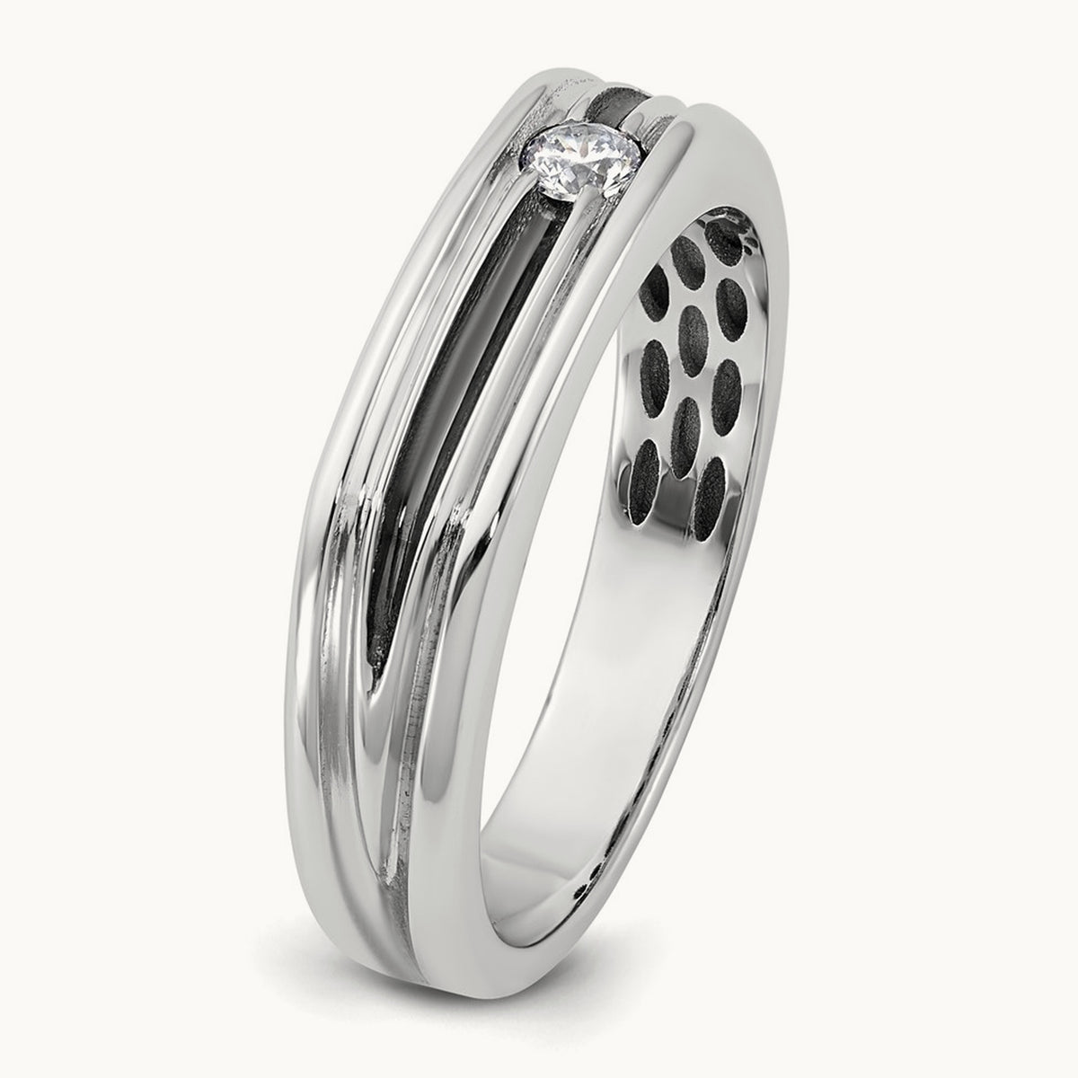 w/Black Rhodium IB Goodman Mens Complete 1/10ct Diamond Ring, 14K White Gold